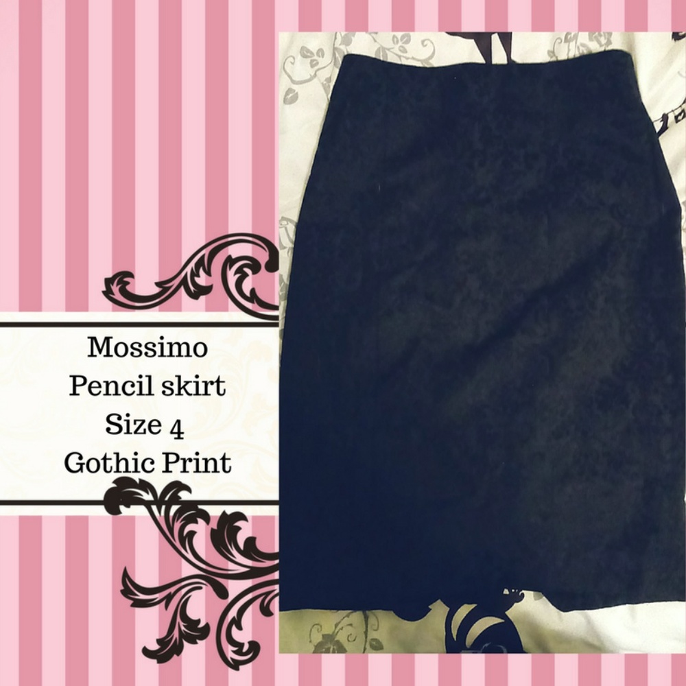 Mossimo  Pencil skirt Black Gothic Print Size 4